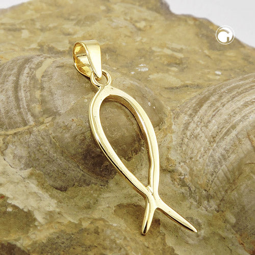 Vedhæng 20x7mm religiøst symbol Jesus Fish Shiny 9K GULD