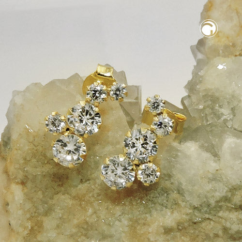 Ørestift ørering 12x6mm Arc 5 Cubic Zirconias 9Kt GULD