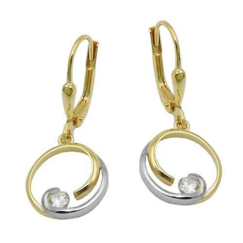 Leverback 28x11mm bicolor-cirkel med kubisk zirkonia 9Kt GULD
