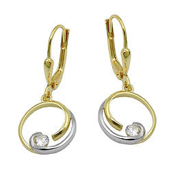 Leverback 28x11mm bicolor-cirkel med kubisk zirkonia 9Kt GULD