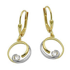 Leverback 28x11mm bicolor-cirkel med kubisk zirkonia 9Kt GULD
