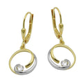 Leverback 28x11mm bicolor-cirkel med kubisk zirkonia 9Kt GULD
