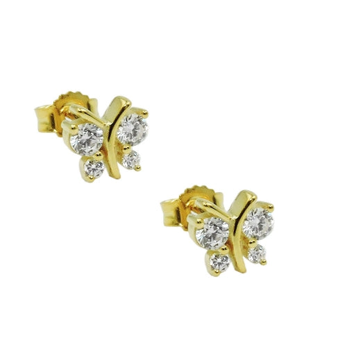 Ørering 6x6mm Butterfly med 4 Cubic Zirconias 9Kt GULD