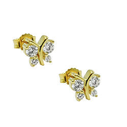 Ørering 6x6mm Butterfly med 4 Cubic Zirconias 9Kt GULD