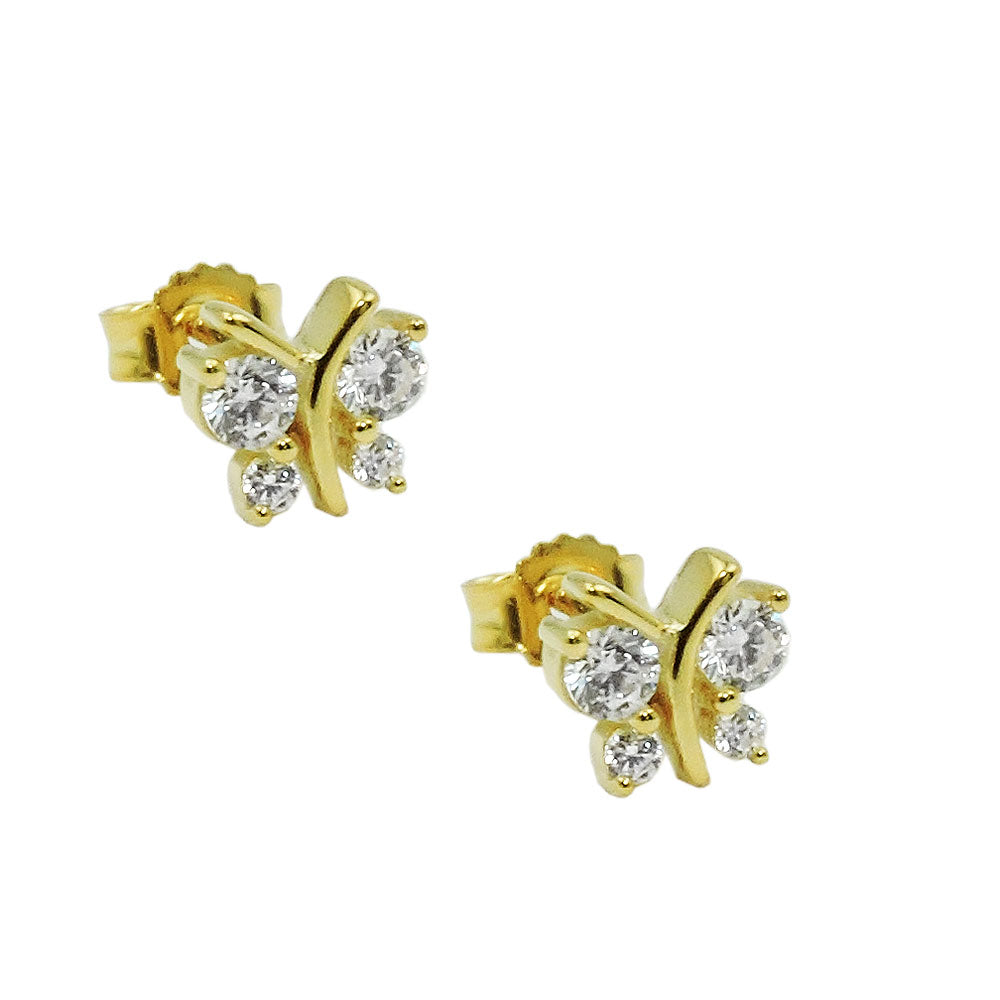 Ørering 6x6mm Butterfly med 4 Cubic Zirconias 9Kt GULD