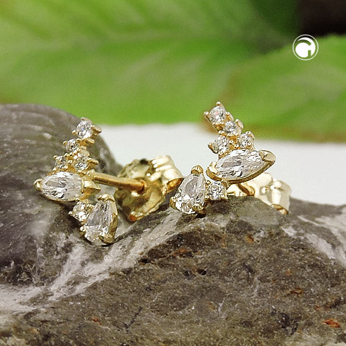 Ørestikker 7x6mm Fantasy Bow med Cubic Zirconias 9Kt GULD