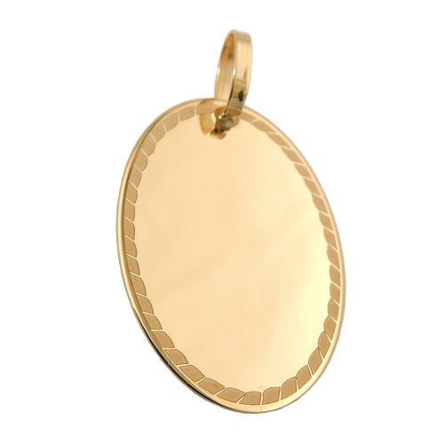 Vedhæng 19x13mm oval graveringsplade med kant 9K GULD
