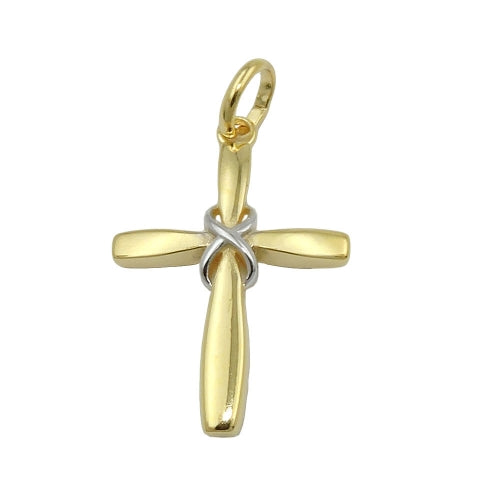 Vedhæng 20x14mm krydsbicolor blank 9K GULD