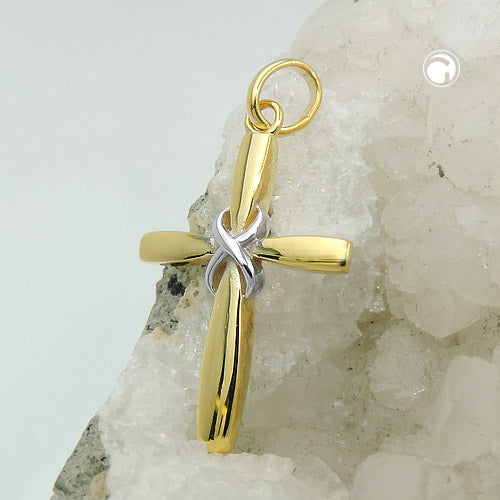 Vedhæng 20x14mm krydsbicolor blank 9K GULD