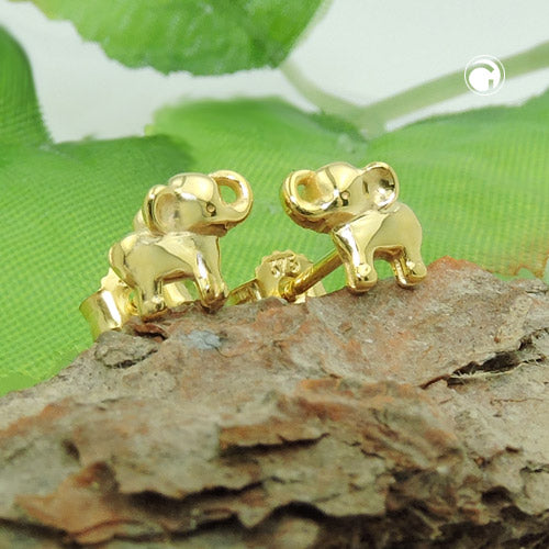 Ørestikker 6x7mm Lille Elefant Skinnende 9K GULD