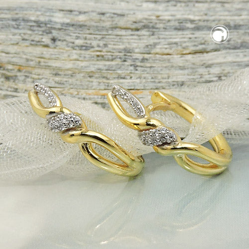 Hoop-øreringe 18x4mm foldehængsel crossover kubiske zirkonia 9K GULD