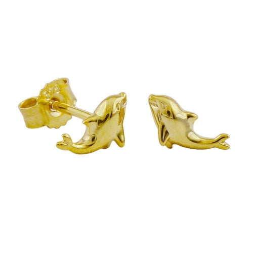Ørestikker 8x4mm Little Dolphin Shiny 9K GULD