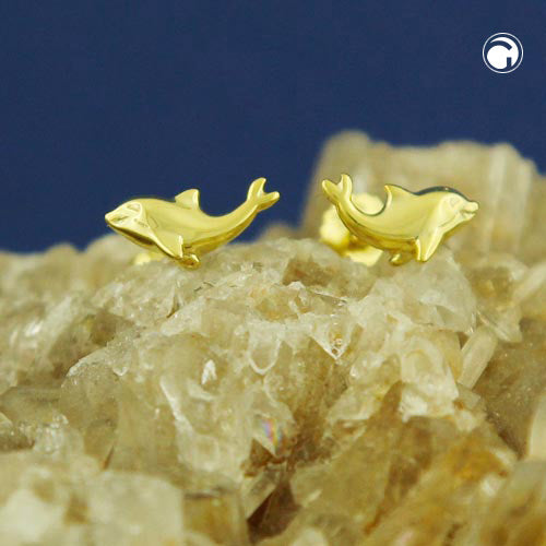 Ørestikker 8x4mm Little Dolphin Shiny 9K GULD