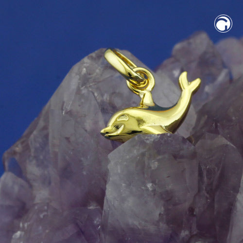 Vedhæng 12x7mm Lille Delfin Shiny 9K GULD