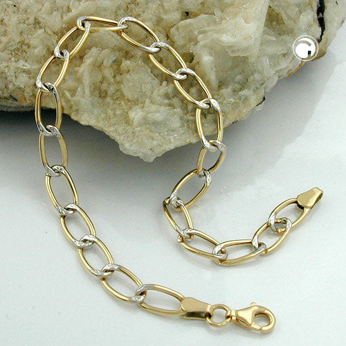 Armbånd 5,5 mm bredt rustning bicolor 9Kt GULD 19 cm