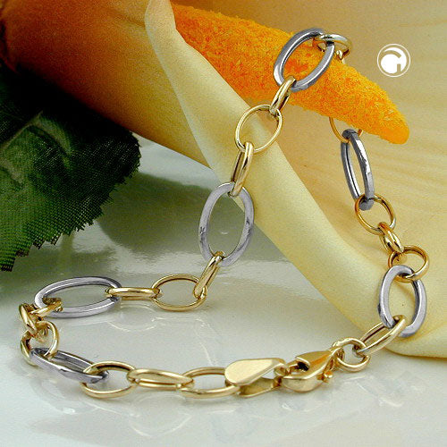 Armbånd 7 mm ankerkæde med kædeled, oval bicolor, legering hvidguld, 9k GULD 19 cm