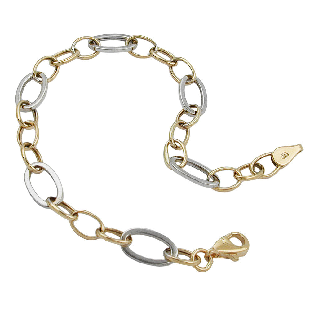 Armbånd 7 mm ankerkæde med kædeled, oval bicolor, legering hvidguld, 9k GULD 19 cm
