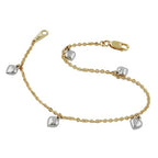 Armbånd 1,7 mm ankerkæde med 5 hjerter i bicolor rhodiumbelagt 9K GULD 19 cm