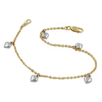 Armbånd 1,7 mm ankerkæde med 5 hjerter i bicolor rhodiumbelagt 9K GULD 19 cm