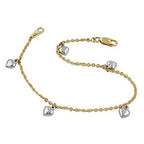 Armbånd 1,7 mm ankerkæde med 5 hjerter i bicolor rhodiumbelagt 9K GULD 19 cm