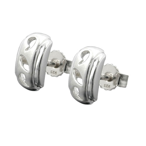 Øreknopper 9x5mm åbent mønster mat skinnende med zirkonia sølv 925