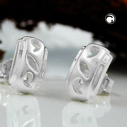 Øreknopper 9x5mm åbent mønster mat skinnende med zirkonia sølv 925