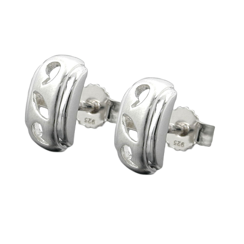 Øreknopper 9x5mm åbent mønster mat skinnende med zirkonia sølv 925