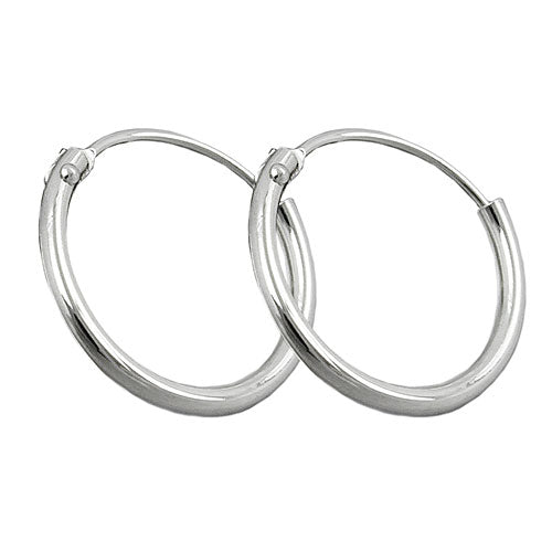 Hoop-øreringe, 13mm trådring med spænde, skinnende sølv 925