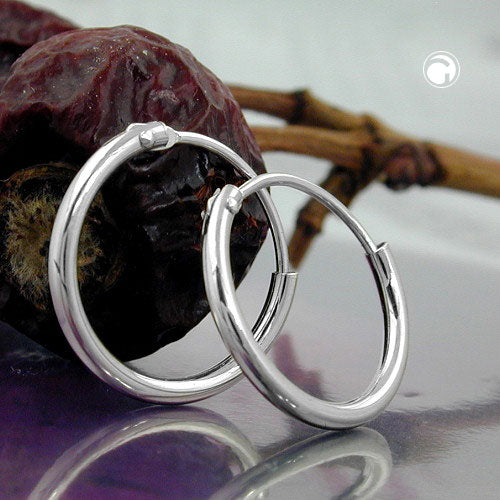 Hoop-øreringe, 13mm trådring med spænde, skinnende sølv 925