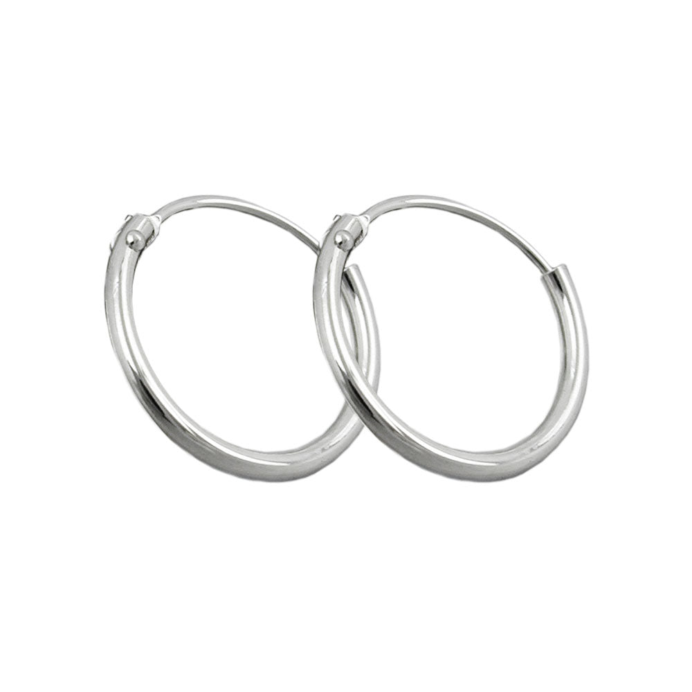 Hoop-øreringe, 13mm trådring med spænde, skinnende sølv 925