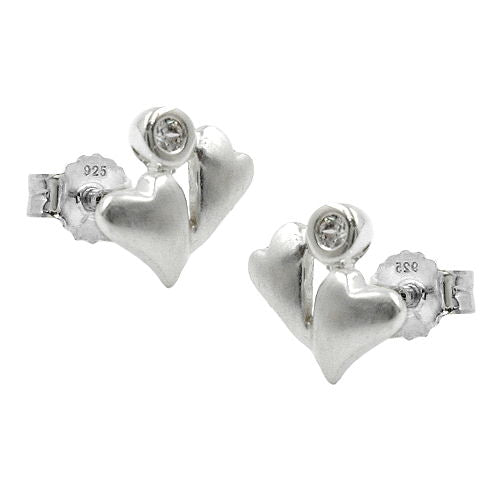 Ørestikker 8x8mm 2 hjerter frostet kubisk zirkonia sølv 925