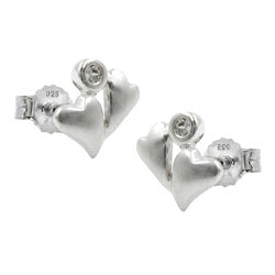 Ørestikker 8x8mm 2 hjerter frostet kubisk zirkonia sølv 925