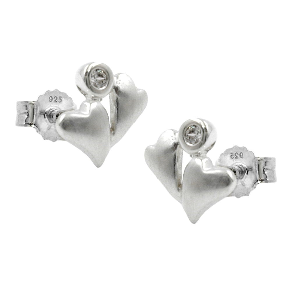 Ørestikker 8x8mm 2 hjerter frostet kubisk zirkonia sølv 925