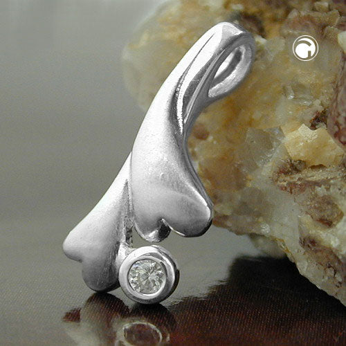 Vedhæng 16x7mm hjerter med kubisk zirkonia frostet sølv 925