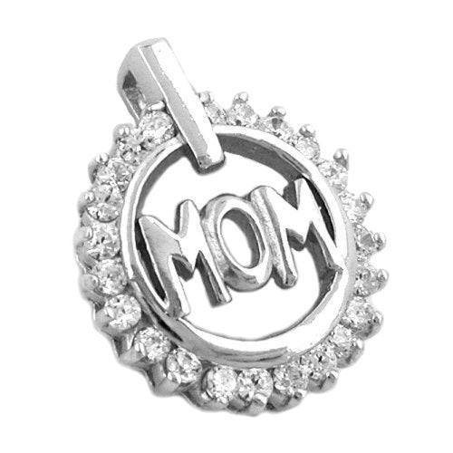 Vedhæng 17x14mm MOM med 23 zirkoniaer rhodiumbelagt sølv 925