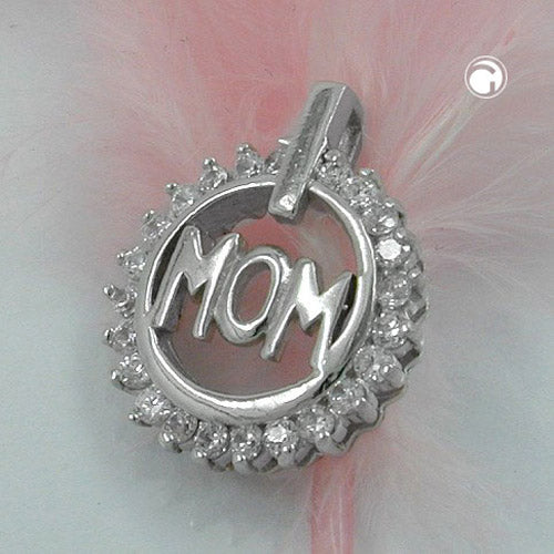 Vedhæng 17x14mm MOM med 23 zirkoniaer rhodiumbelagt sølv 925