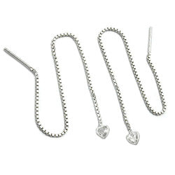 Pull-Through øreringøreringe 110mm hjerte med Cubic Zirconia Sølv 925