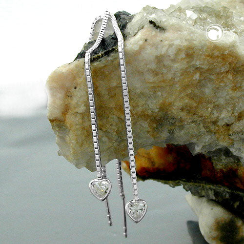 Pull-Through øreringøreringe 110mm hjerte med Cubic Zirconia Sølv 925