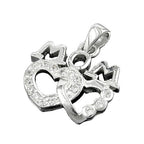 Vedhæng 19x17mm MOM med 2 hjerter og mange kubiske zirkoniaer rhodiumbelagt sølv 925