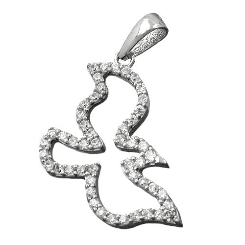 Hængende 19x14mm fugl med zirkoniaer rhodiumbelagt sølv 925