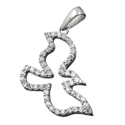 Hængende 19x14mm fugl med zirkoniaer rhodiumbelagt sølv 925