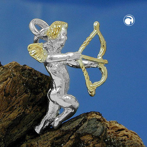 Vedhæng 22x16mm Angel med bue og pil Bicolor Shiny Silver 925