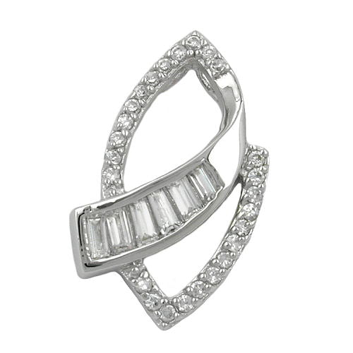 Vedhæng 29x18mm Lot Kubiske zirkoniaer Skinnende rhodium belagt sølv 925