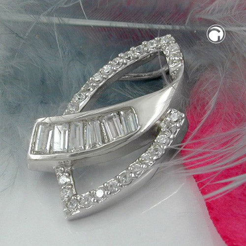 Vedhæng 29x18mm Lot Kubiske zirkoniaer Skinnende rhodium belagt sølv 925