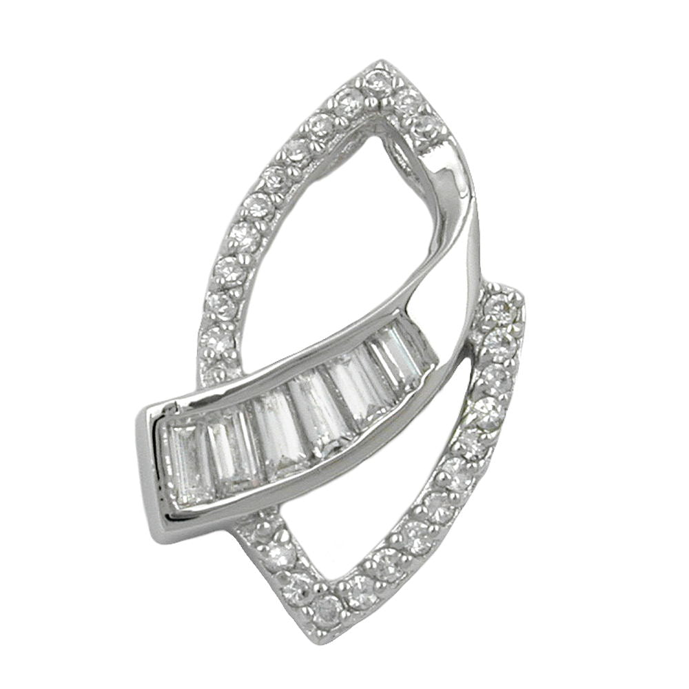 Vedhæng 29x18mm Lot Kubiske zirkoniaer Skinnende rhodium belagt sølv 925