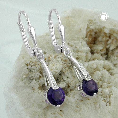 Leverback øreringe Øreringe 29x5mm syntetisk ametyst med Cubic Zirconia Sølv 925