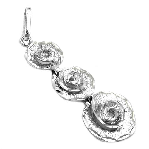 Vedhæng 29x10mm 3 blomster skinnende rhodiumbeklædt sølv 925