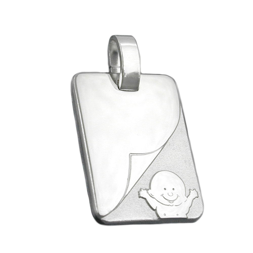 Vedhæng 19x14mm graveringsplade med Baby Matt Blanky Silver 925
