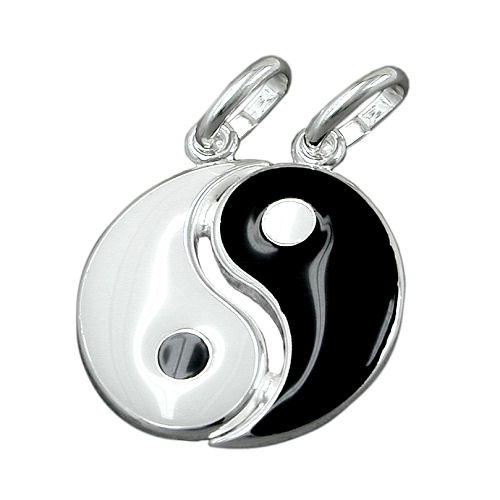 Vedhæng Yin Yang 16mm sort hvid lakeret sølv 925