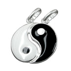 Vedhæng Yin Yang 16mm sort hvid lakeret sølv 925